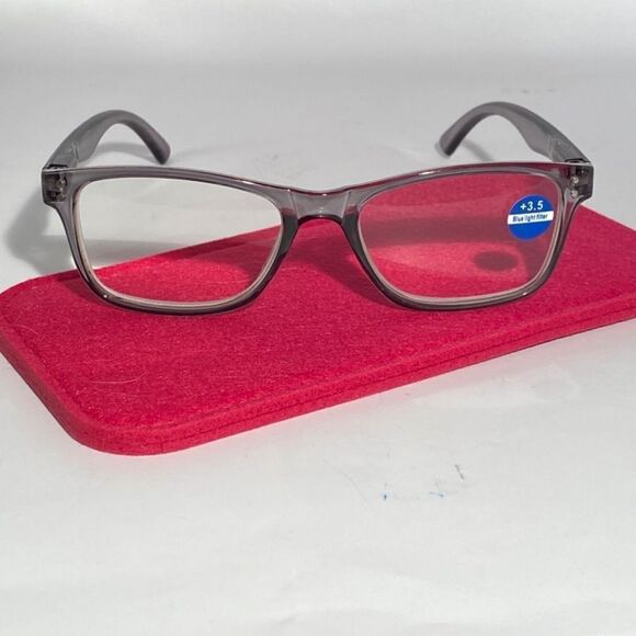 1434 Helen 3.5 Reading Glasses Thin Rectanle Bluelight Filter Gray Frames NWT - Picture 2 of 9